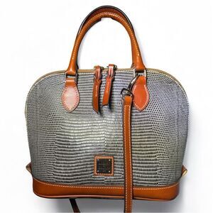 Dooney & Bourke Lizard Embossed Satchel Gray Brown Bag w/ Strap 12”x9” Like New
